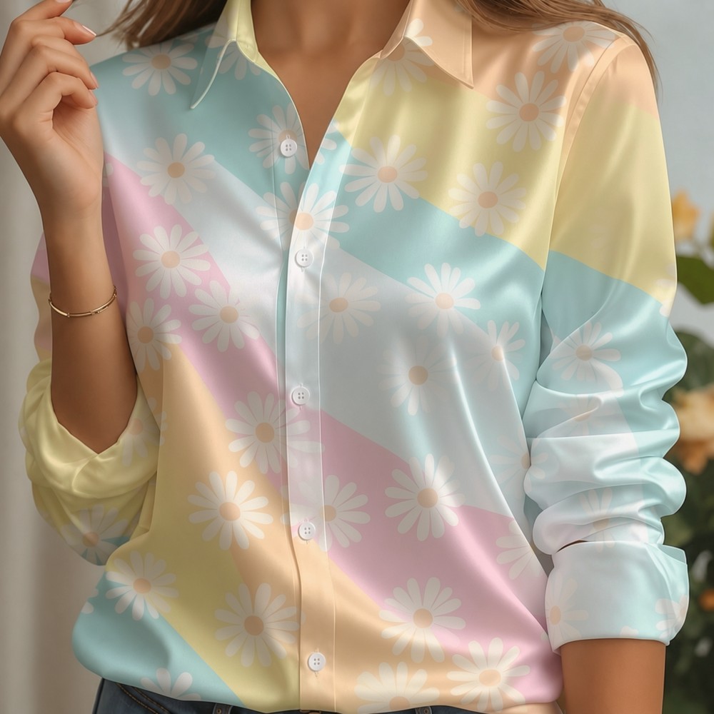 Women Satin Lapel Collar Shirt - Embellish Knit recension och pris